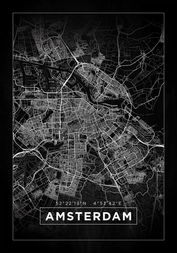 Bildverkstad Map - Amsterdam - Black Poster
