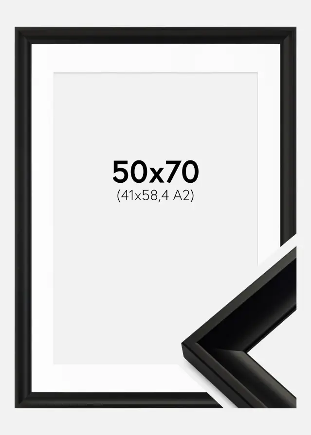 Ram med passepartou Frame Öjaren Black 50x70 cm - Picture Mount White 42x59.4 cm (A2)