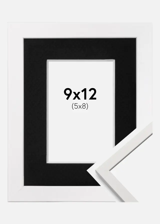 Ram med passepartou Frame Edsbyn White 9x12 cm - Picture Mount Black 6x9 cm