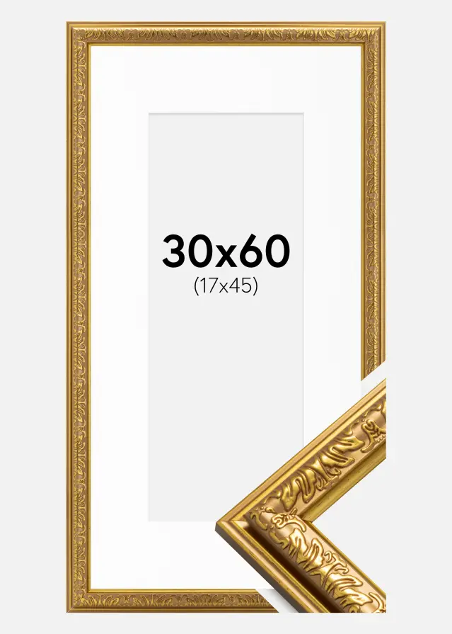 Ram med passepartou Frame Nostalgia Gold 30x60 cm - Picture Mount White 18x46 cm