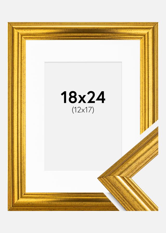 Ram med passepartou Frame Västkusten Gold 18x24 cm - Picture Mount White 13x18 cm