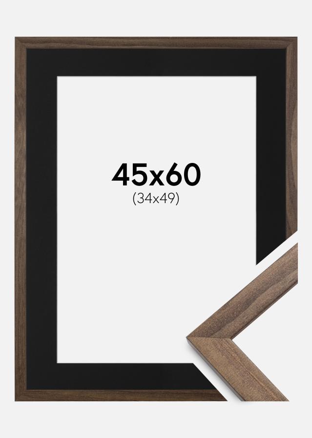 Ram med passepartou Frame Stilren Walnut 45x60 cm - Picture Mount Black 35x50 cm