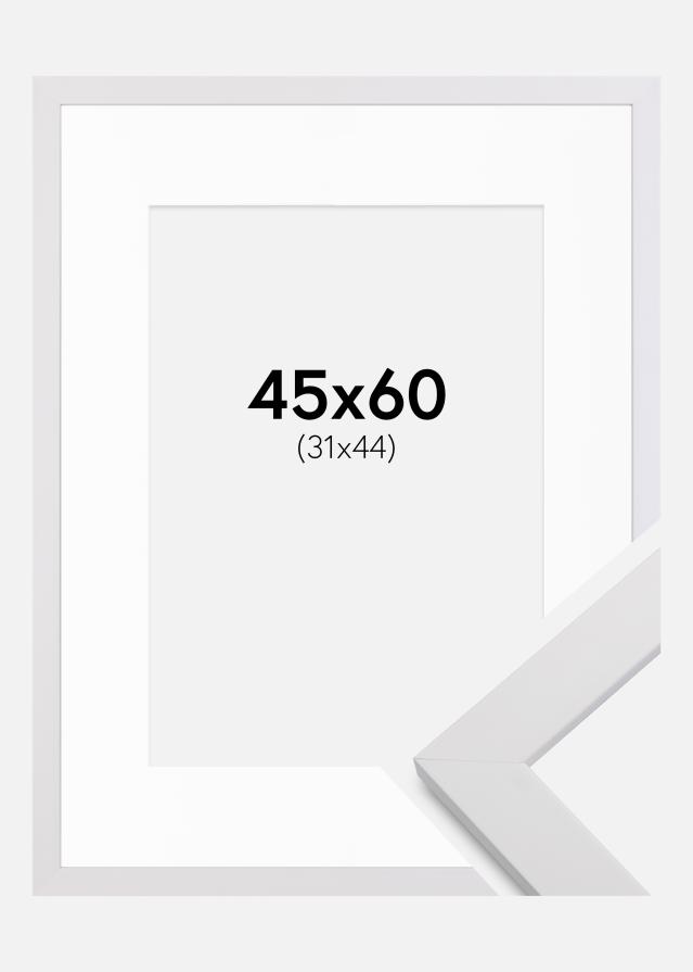 Ram med passepartou Frame White Wood 45x60 cm - Picture Mount White 32x45 cm