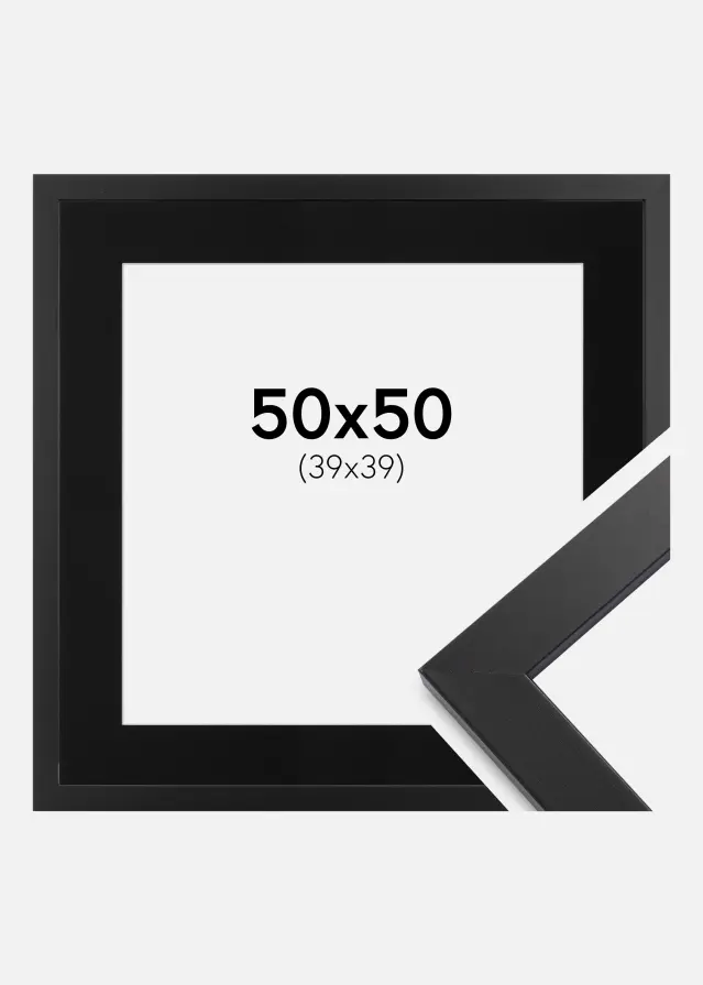 Ram med passepartou Frame Black Wood 50x50 cm - Picture Mount Black 40x40 cm