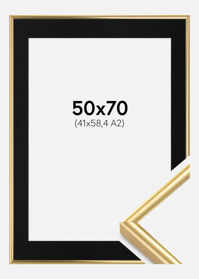 Ram med passepartou Frame Victoria Gold 50x70 cm - Picture Mount Black 42x59.4 cm (A2)