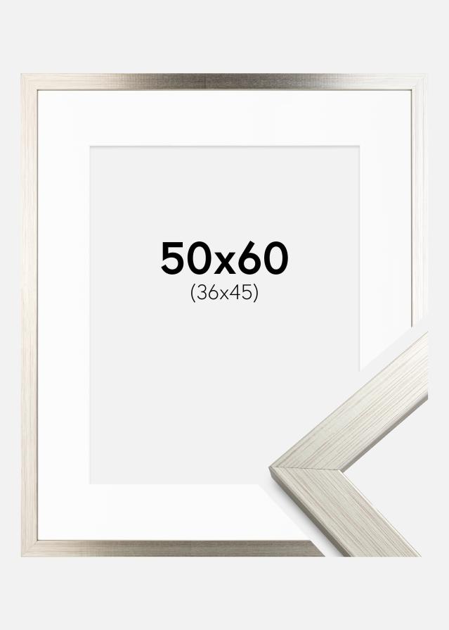 Ram med passepartou Frame Silver Wood 50x60 cm - Picture Mount White 37x46 cm