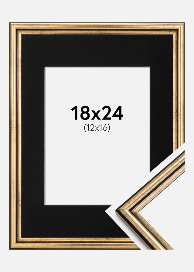 Ram med passepartou Frame Horndal Gold 18x24 cm - Picture Mount Black 13x17 cm