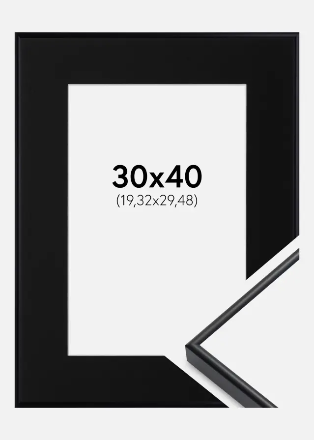 Ram med passepartou Frame Visby White 30x40 cm - Picture Mount Black 8x12 inches