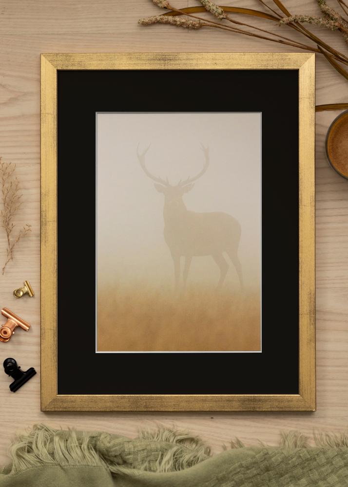 Ram med passepartou Frame Stilren Gold 50x60 cm - Picture Mount Black 35x45 cm