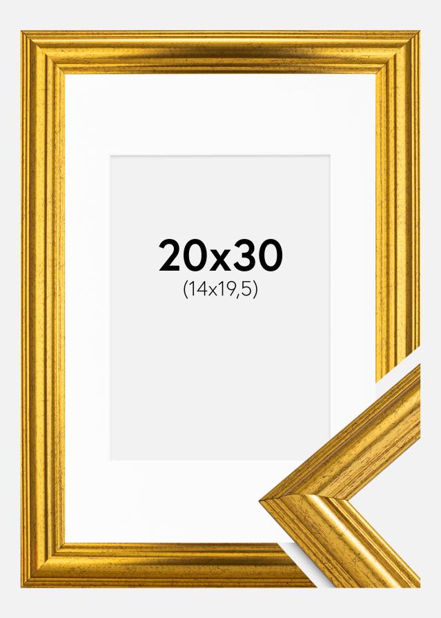 Ram med passepartou Frame Västkusten Gold 20x30 cm - Picture Mount White 15x21 cm