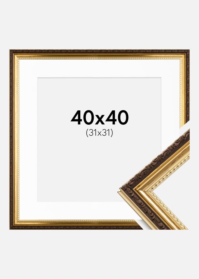 Ram med passepartou Frame Abisko Gold 40x40 cm - Picture Mount White 32x32 cm
