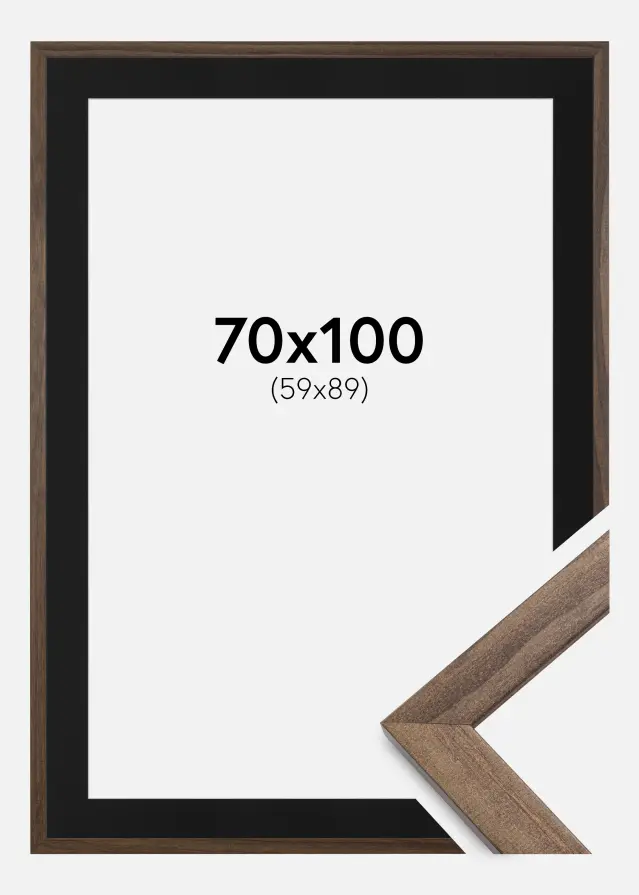 Ram med passepartou Frame Stilren Walnut 70x100 cm - Picture Mount Black 60x90 cm