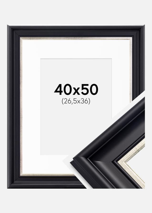 Ram med passepartou Frame Dalarna Black-Silver 40x50 cm - Picture Mount White 27.5x37 cm