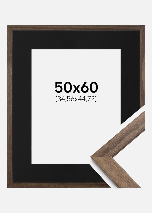 Ram med passepartou Frame Stilren Walnut 50x60 cm - Picture Mount Black 14x18 inches