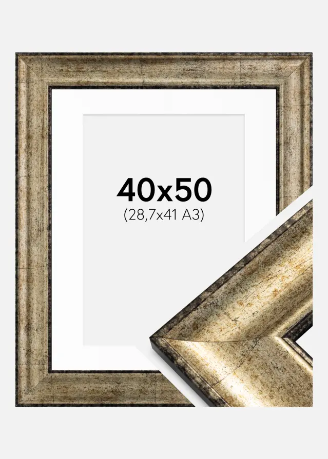 Ram med passepartou Frame Saltsjöbaden Antique gold 40x50 cm - Picture Mount White 29.7x42 cm (A3)