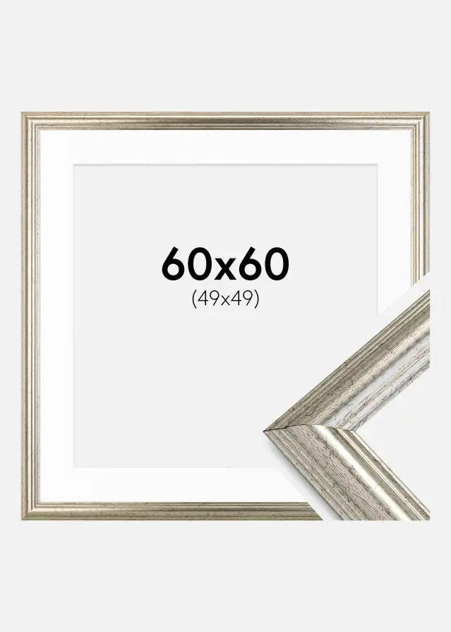 Ram med passepartou Frame Västkusten Silver 60x60 cm - Picture Mount White 50x50 cm