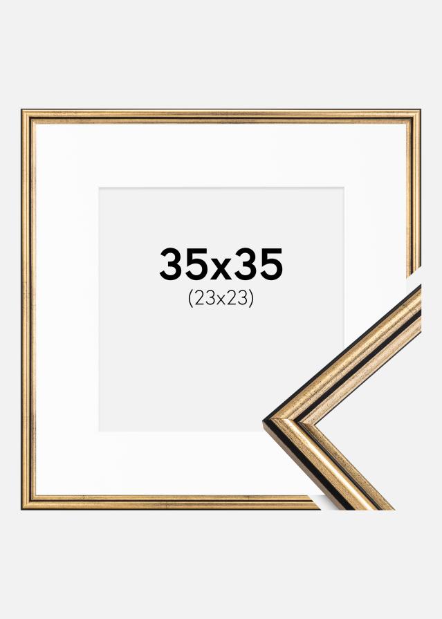 Ram med passepartou Frame Horndal Gold 35x35 cm - Picture Mount White 24x24 cm