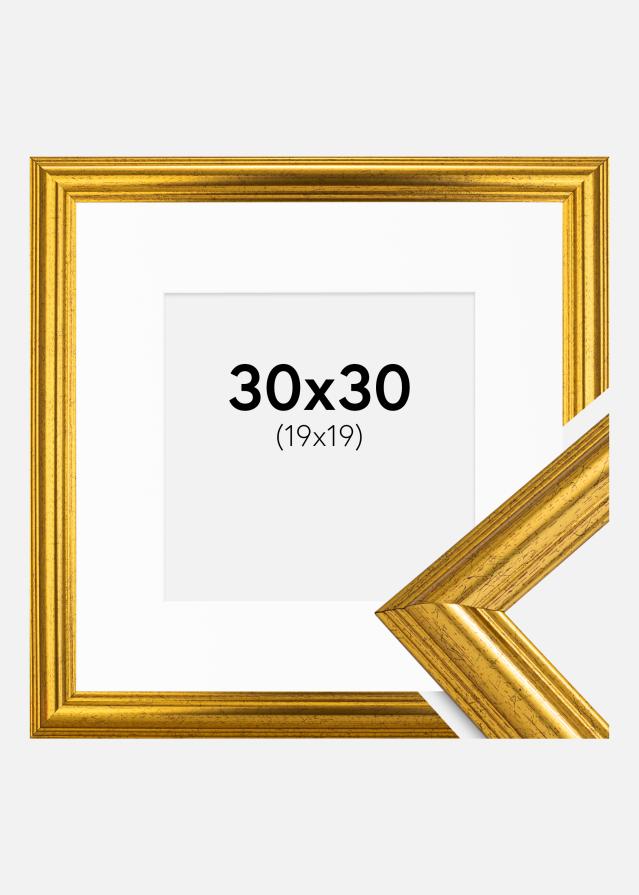 Ram med passepartou Frame Västkusten Gold 30x30 cm - Picture Mount White 20x20 cm