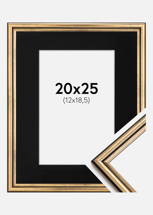 Ram med passepartou Frame Horndal Gold 20x25 cm - Picture Mount Black 13x19.5 cm