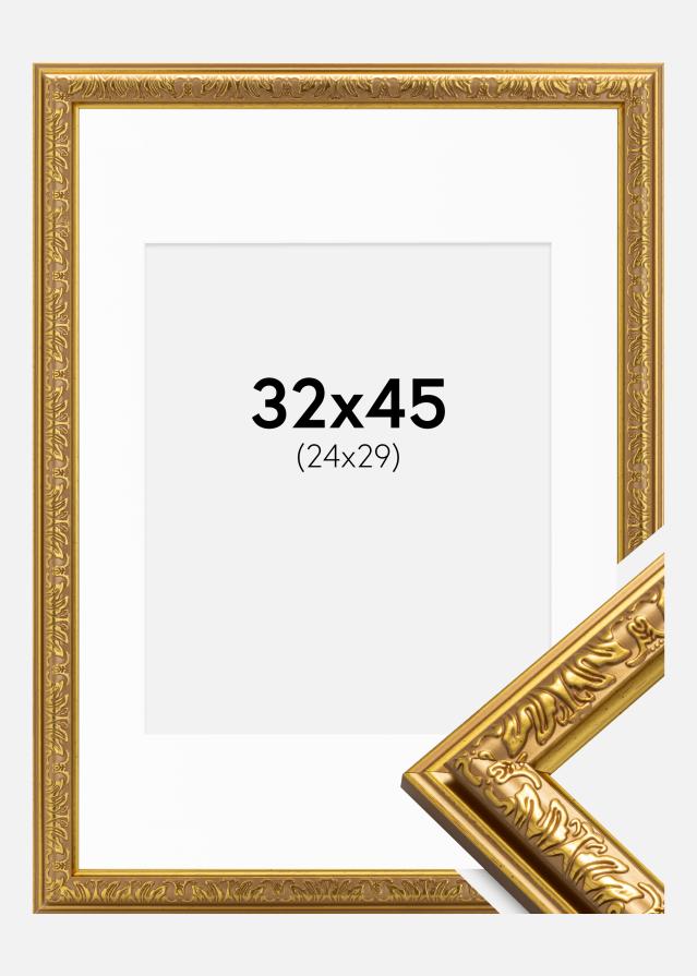 Ram med passepartou Frame Nostalgia Gold 32x45 cm - Picture Mount White 25x30 cm