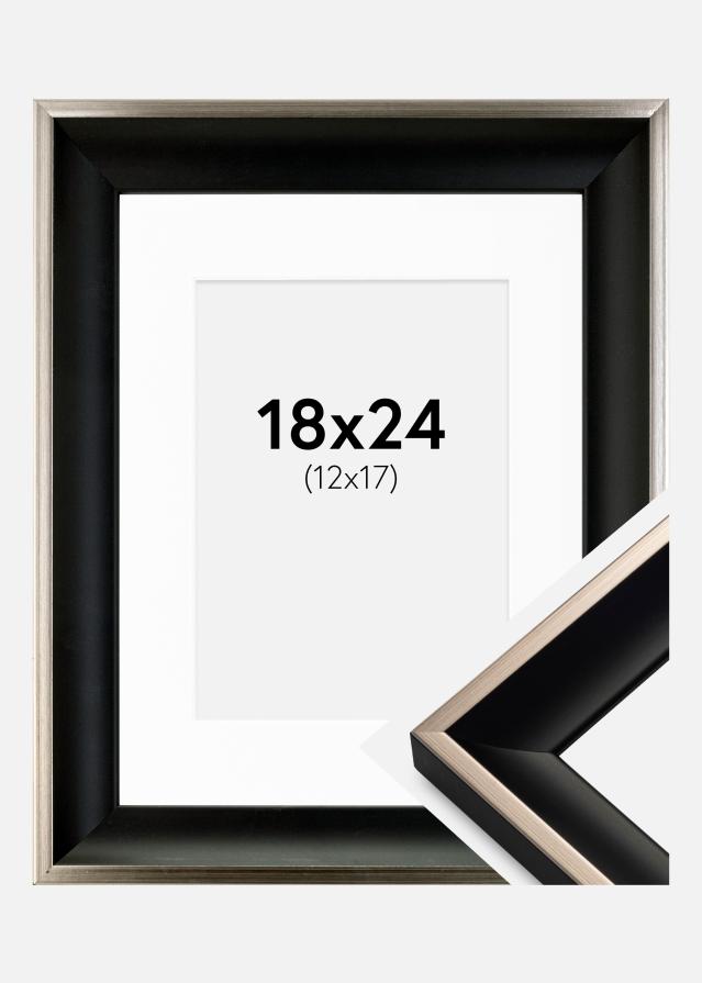 Ram med passepartou Frame Öjaren Black-Silver 18x24 cm - Picture Mount White 13x18 cm