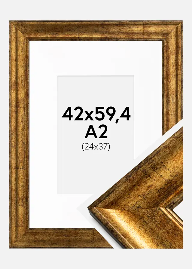 Ram med passepartou Frame Saltsjöbaden Gold 42x59.4 cm (A2) - Picture Mount White 25x38 cm