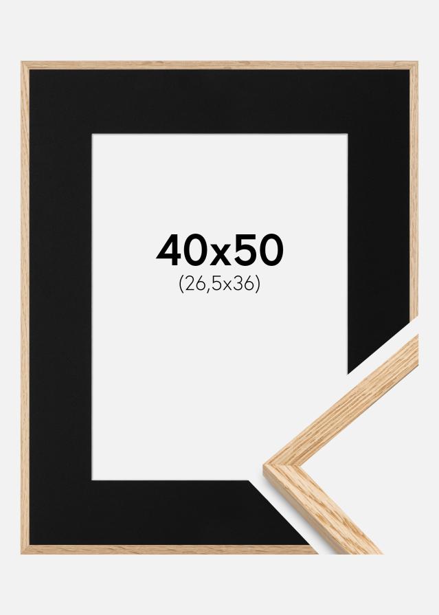 Ram med passepartou Frame Narrow Oak 40x50 cm - Picture Mount Black 27.5x37 cm