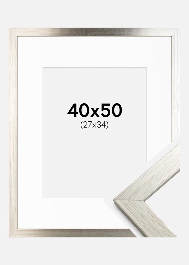 Ram med passepartou Frame Silver Wood 40x50 cm - Picture Mount White 28x35 cm