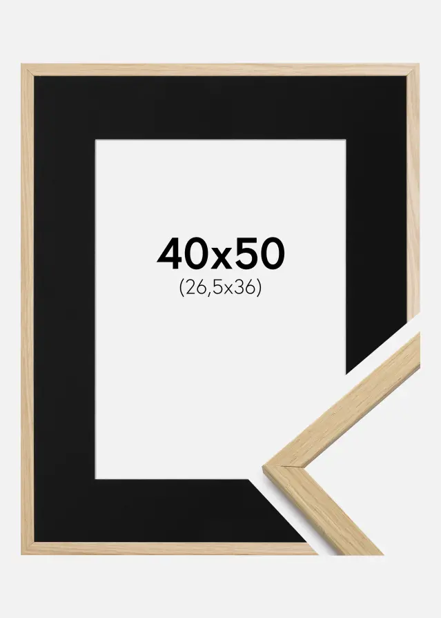 Ram med passepartou Frame Edsbyn Oak 40x50 cm - Picture Mount Black 27.5x37 cm