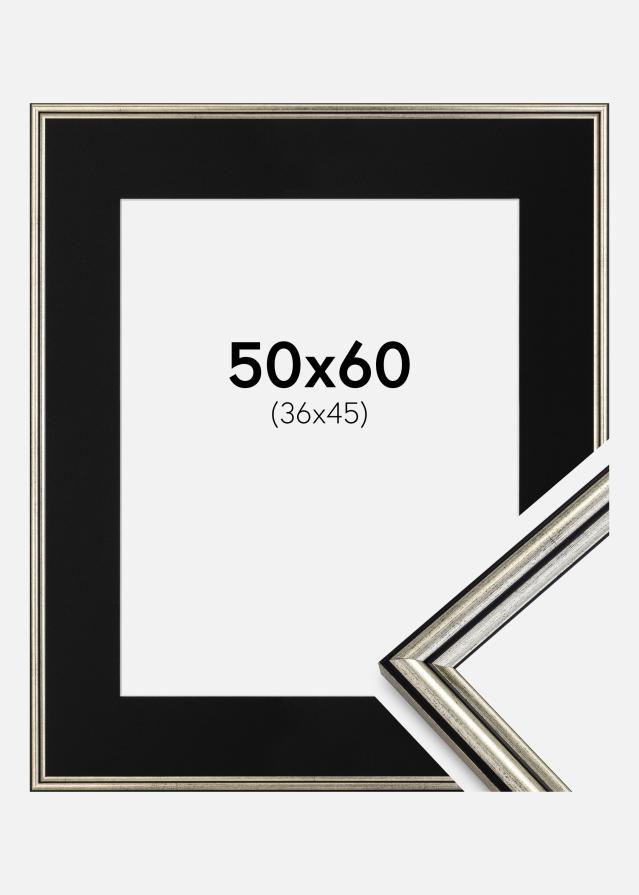 Ram med passepartou Frame Horndal Silver 50x60 cm - Picture Mount Black 37x46 cm