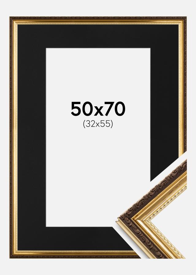Ram med passepartou Frame Abisko Gold 50x70 cm - Picture Mount Black 33x56 cm