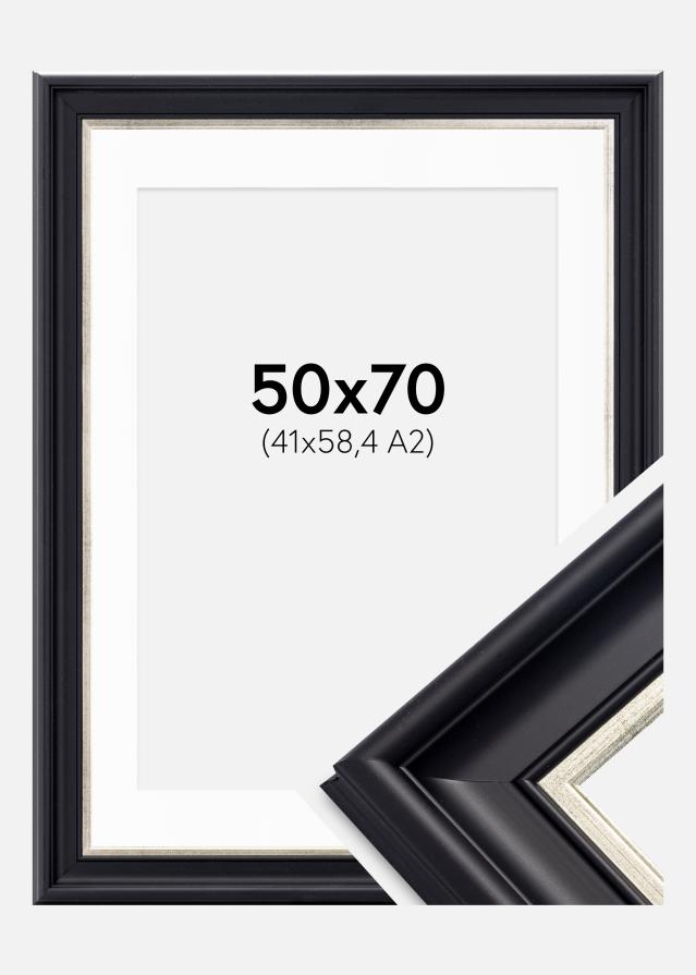 Ram med passepartou Frame Dalarna Black-Silver 50x70 cm - Picture Mount White 42x59.4 cm (A2)