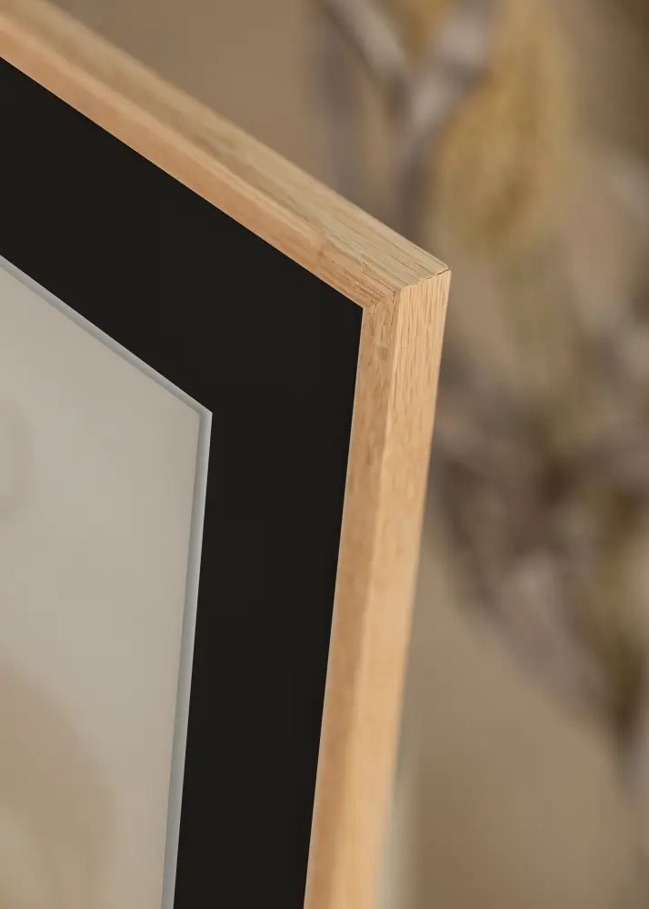 Ram med passepartou Frame Narrow Oak 50x70 cm - Picture Mount Black 42x59.4 cm (A2)