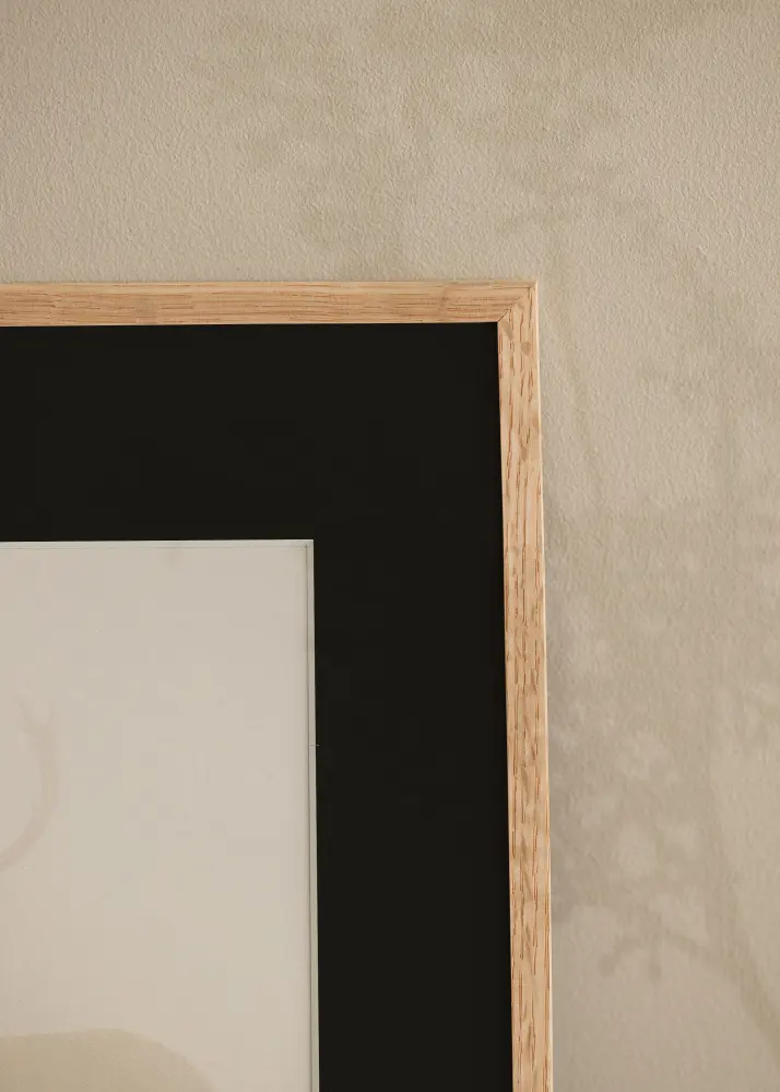 Ram med passepartou Frame Narrow Oak 50x70 cm - Picture Mount Black 42x59.4 cm (A2)