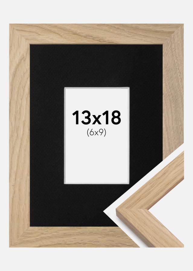 Ram med passepartou Frame Oak Wood 13x18 cm - Picture Mount Black 7x10 cm
