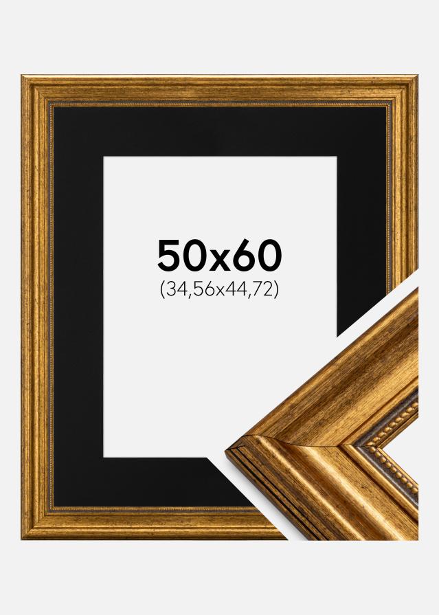 Ram med passepartou Frame Rokoko Gold 50x60 cm - Picture Mount Black 14x18 inches