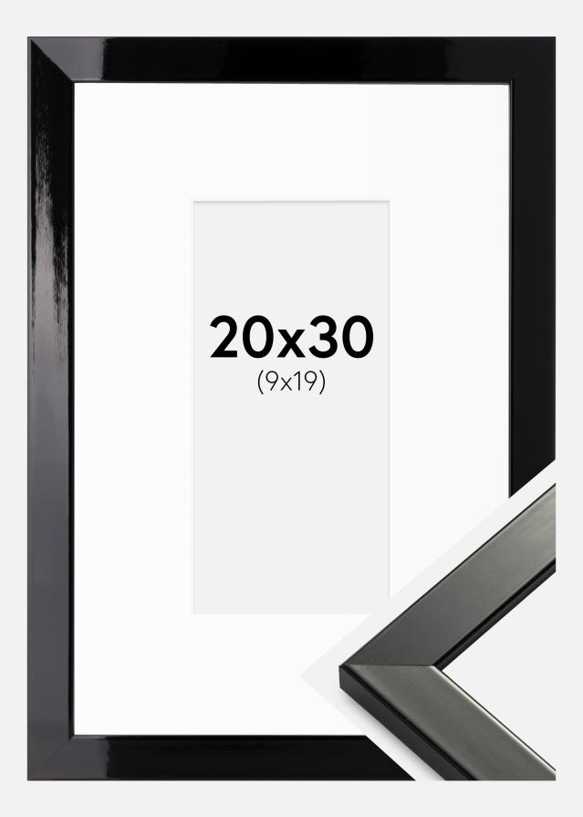 Ram med passepartou Frame Uppsala Black High gloss 20x30 cm - Picture Mount White 10x20 cm