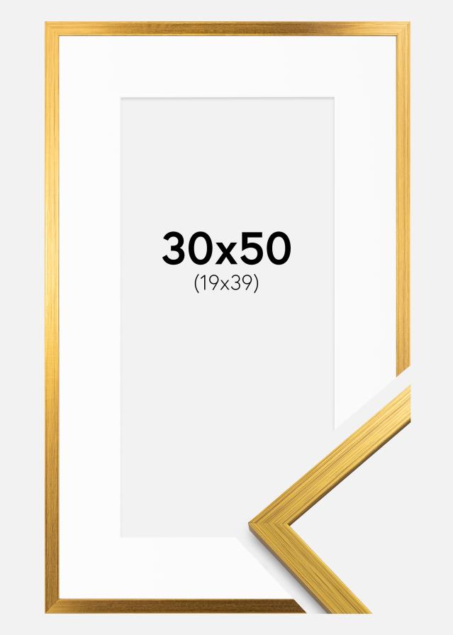 Ram med passepartou Frame Edsbyn Gold 30x50 cm - Picture Mount White 20x40 cm