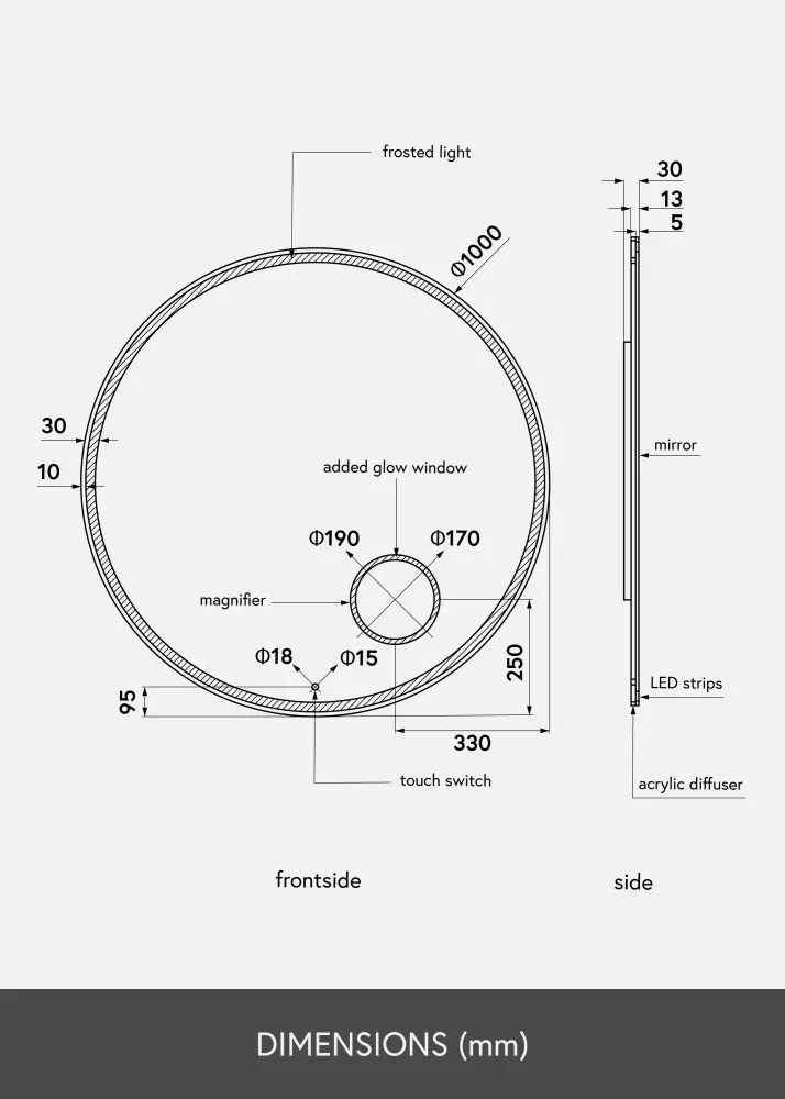 KAILA KAILA Mirror Circular Magnifying LED 100 cm Ø