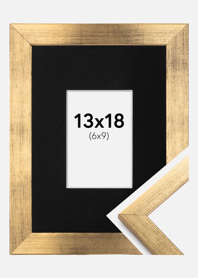 Ram med passepartou Frame Stilren Gold 13x18 cm - Picture Mount Black 7x10 cm