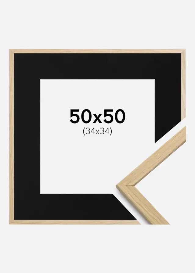Ram med passepartou Frame Edsbyn Oak 50x50 cm - Picture Mount Black 35x35 cm
