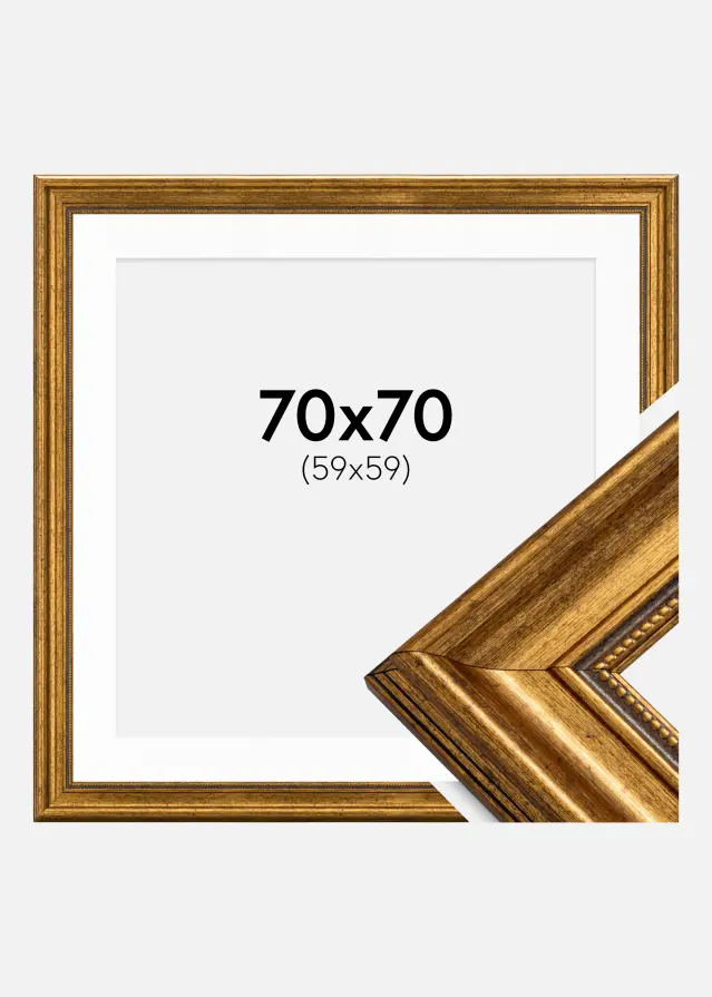 Ram med passepartou Frame Rokoko Gold 70x70 cm - Picture Mount White 60x60 cm