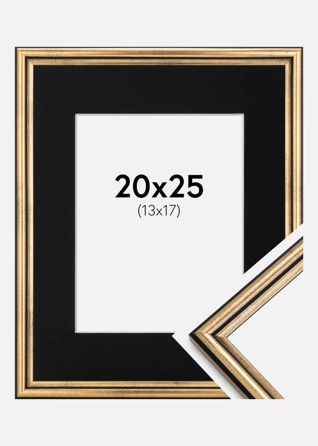 Ram med passepartou Frame Horndal Gold 20x25 cm - Picture Mount Black 14x18 cm