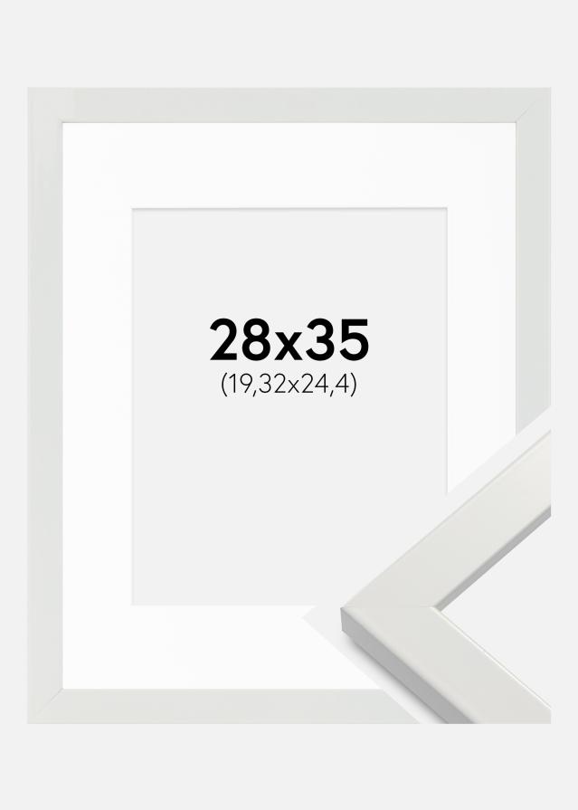 Ram med passepartou Frame White Wood Glossy 28x35 cm - Picture Mount White 8x10 inches