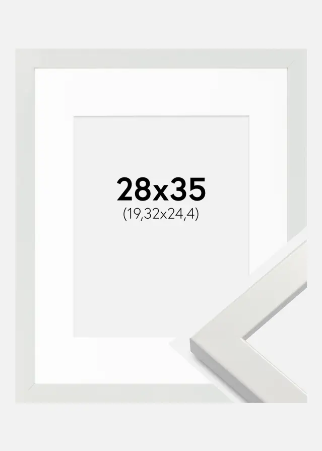 Ram med passepartou Frame White Wood Glossy 28x35 cm - Picture Mount White 8x10 inches