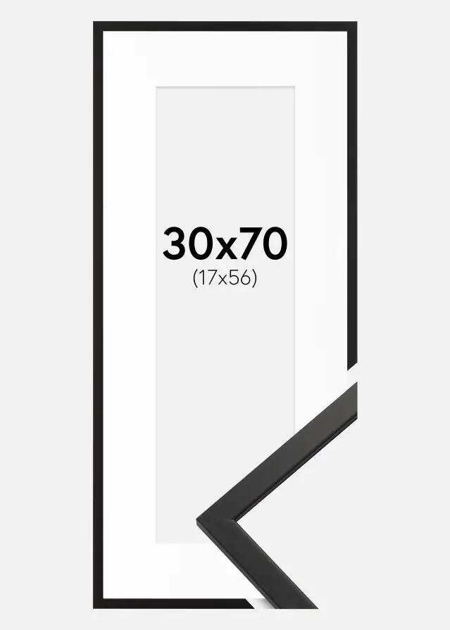 Ram med passepartou Frame Edsbyn Acrylic Glass Black 30x70 cm - Picture Mount White 18x57 cm