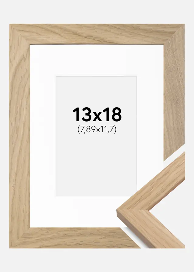 Ram med passepartou Frame Oak Wood 13x18 cm - Picture Mount White 3.5x5 inches