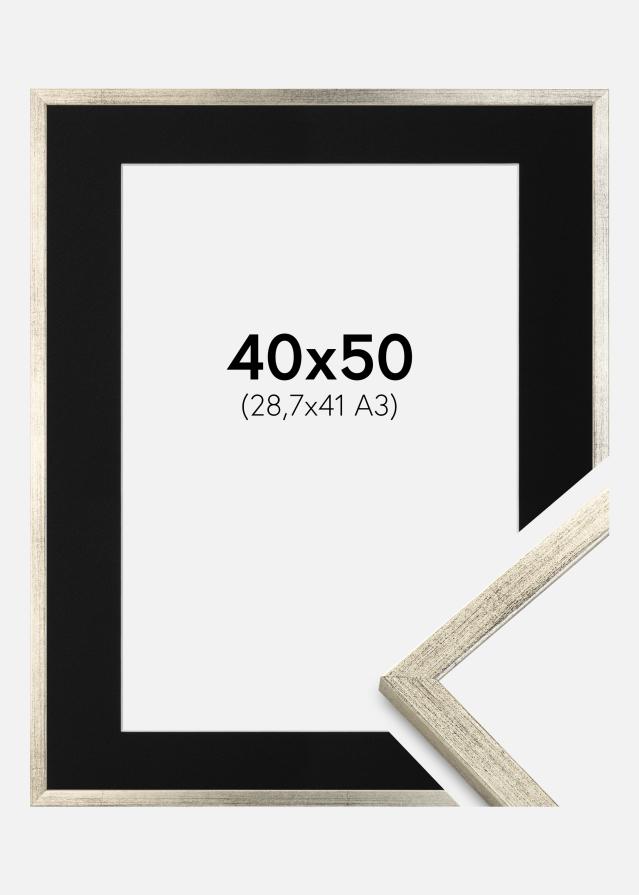 Ram med passepartou Frame Galant Silver 40x50 cm - Picture Mount Black 29.7x42 cm (A3)