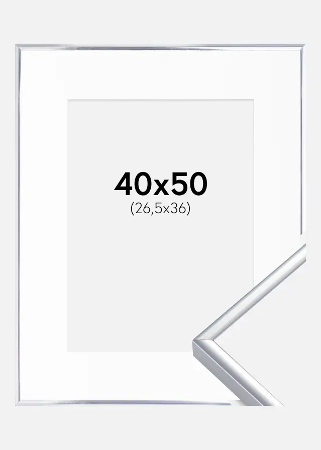 Ram med passepartou Frame Aluminium Shiny Silver 40x50 cm - Picture Mount White 27,5x37 cm