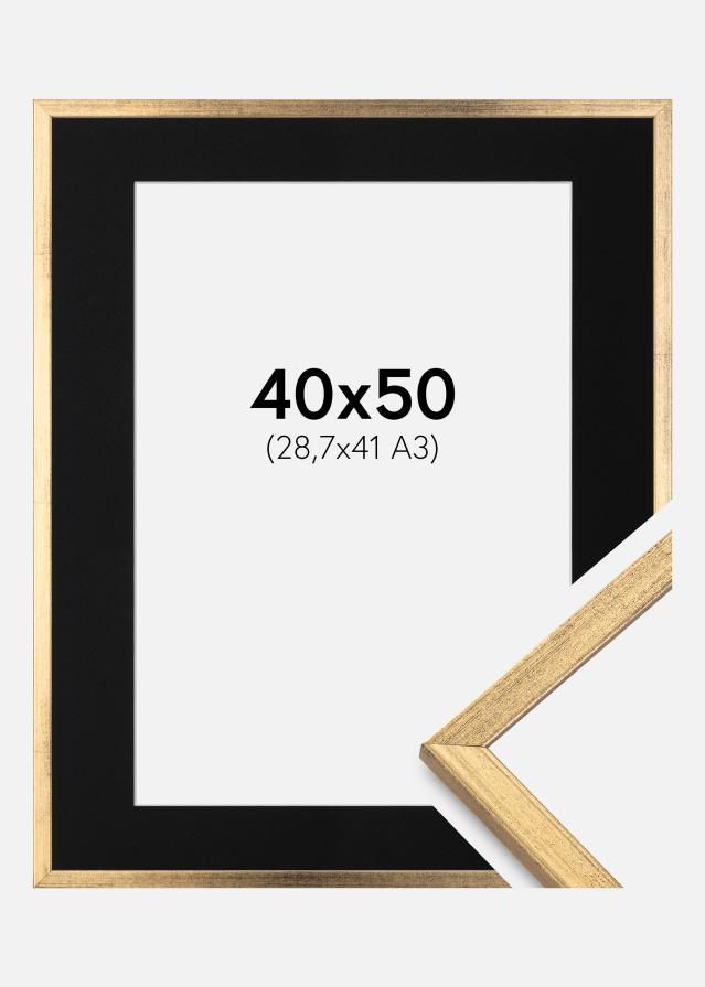 Ram med passepartou Frame Galant Gold 40x50 cm - Picture Mount Black 29.7x42 cm (A3)